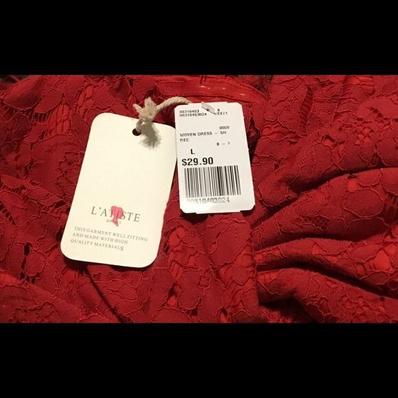 NWT LATISTE Forever 21 Red Lace Bow Cami Dress L - Picture 2 of 5